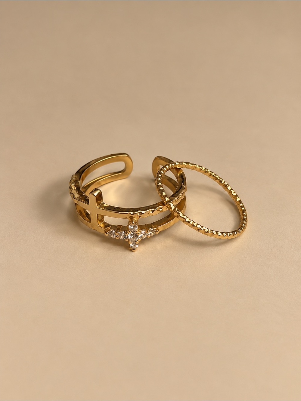DHgate Gold Plated Double Cross & Stacking Ring Set
